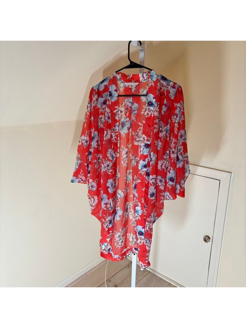 Victoria's Secret NWOT Womens Orange Cocoon Style Floral Kimono Swim Cover XS/S